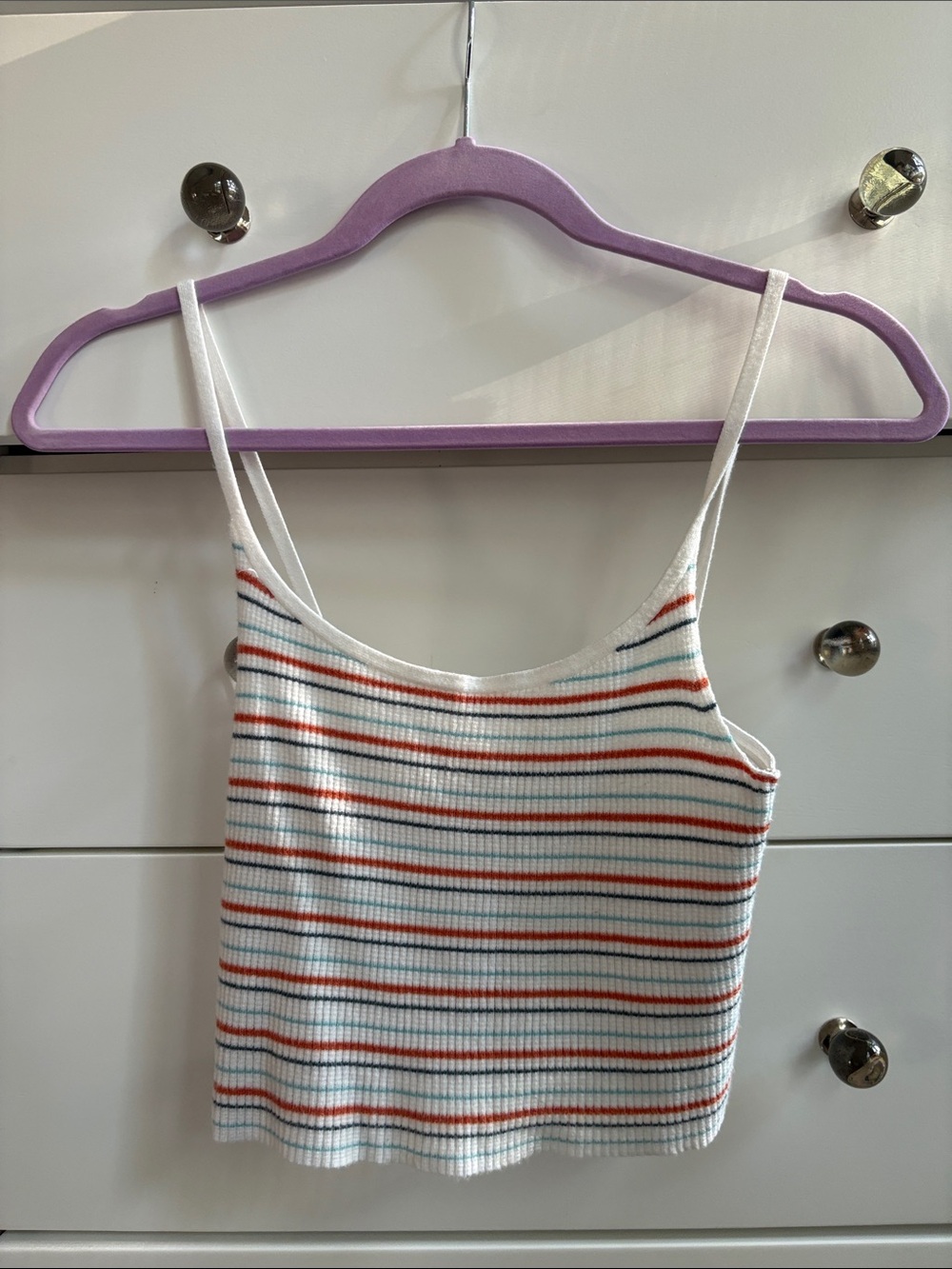 La Hearts White Ribbed Striped Cami with Multicolor Thin Stripes